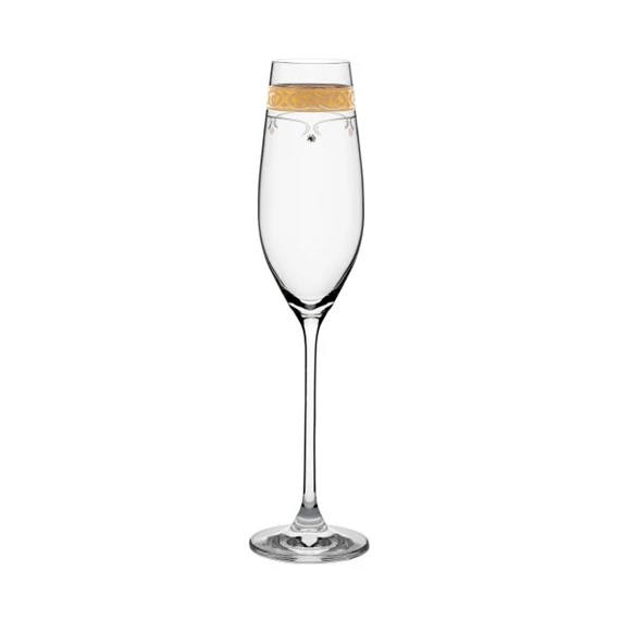 Pezsgős pohár arany szegéllyel, Swarovski kristállyal 210 ml 26,3x6,6 cm S/2