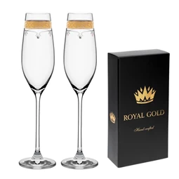 Pezsgős pohár arany szegéllyel, Swarovski kristállyal 210 ml 26,3x6,6 cm S/2