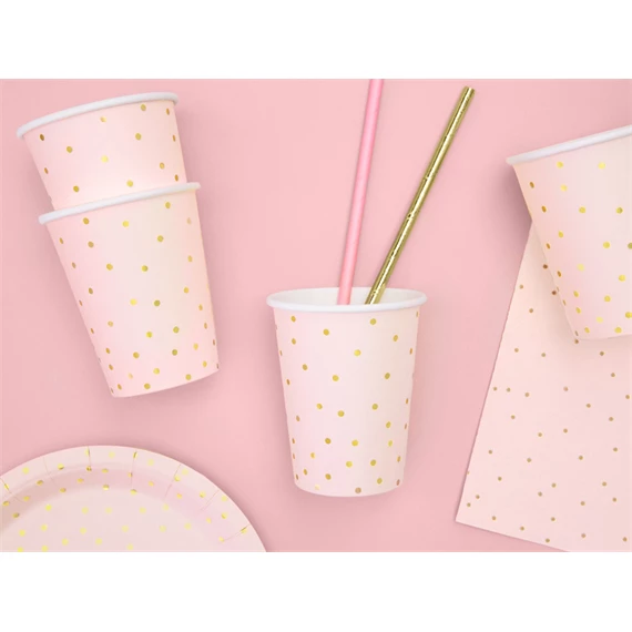 Papírpohár pöttyös, világos rózsaszín, 260 ml S/6