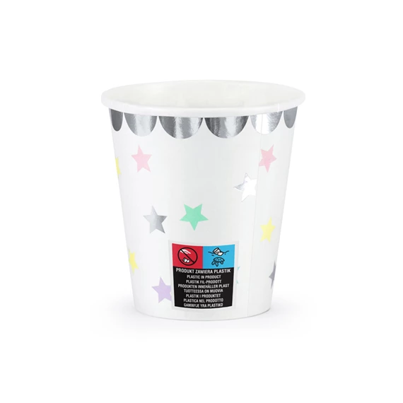 Papírpohár unikornis - csillagok, 180 ml S/6