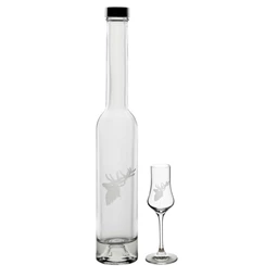 Röviditalos pohár palackkal, szarvasfej mintával, Swarovski kristállyal üveg 100 ml/200 ml S/3