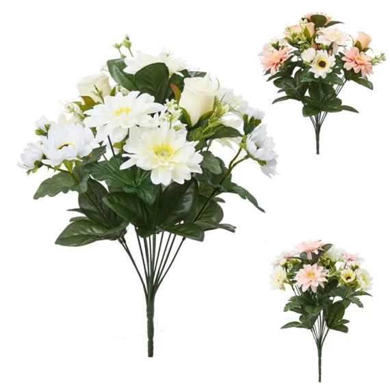 Selyemvirág rózsacsokor dáliával 41 cm 3 féle