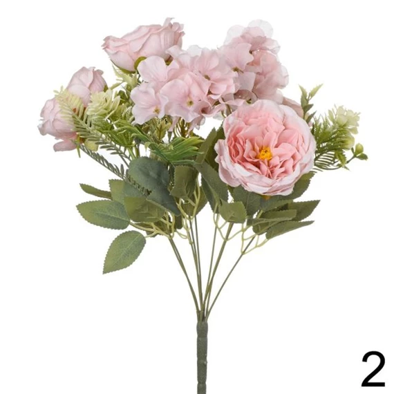 Selyemvirág rózsacsokor hortenziával 44 cm 3 féle