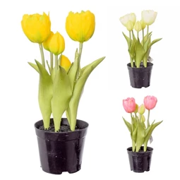 Selyemvirág tulipán kaspóban 24 cm