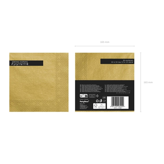 Szalvéta 3 rétegű arany metál 33x33 cm S/20