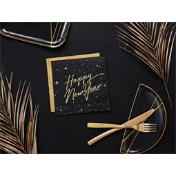 Szalvéta boldog új évet fekete 33x33 cm S/20