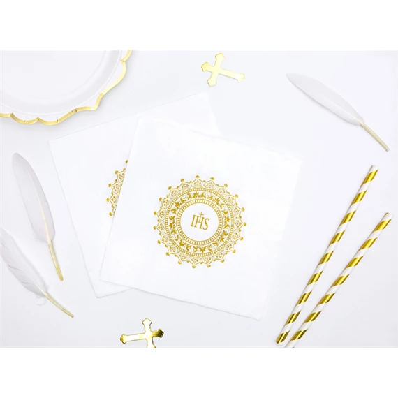 Szalvéta elsőáldozás ihs 33x33 cm arany S/20