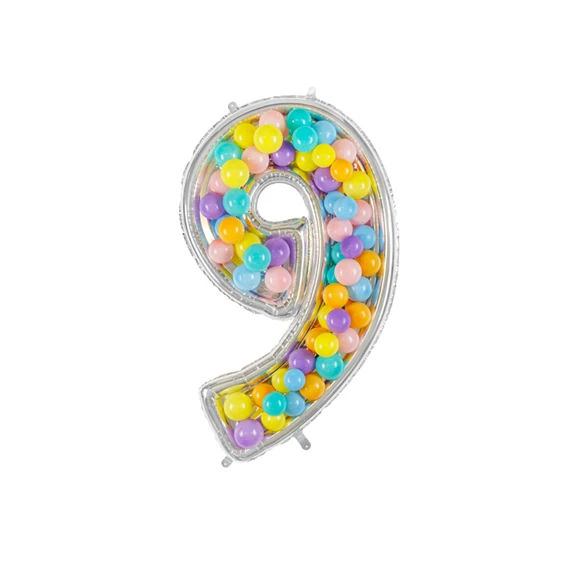 Számkeret 9-es latex lufikhoz 126 cm ezüst