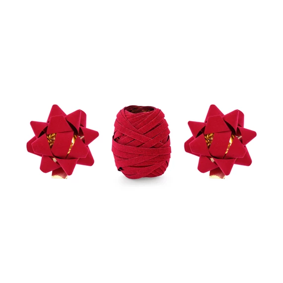Szett bársony szalagok és rozetták piros mix 5 mm x 8 cm x 10 m S/3