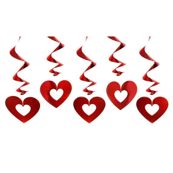 Szívek spirálok, piros, 60 cm S/5