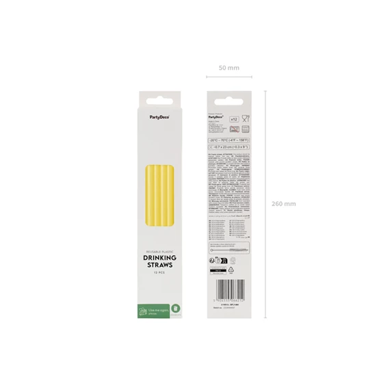 Szívószálak műanyag 23 cm sárga S/12