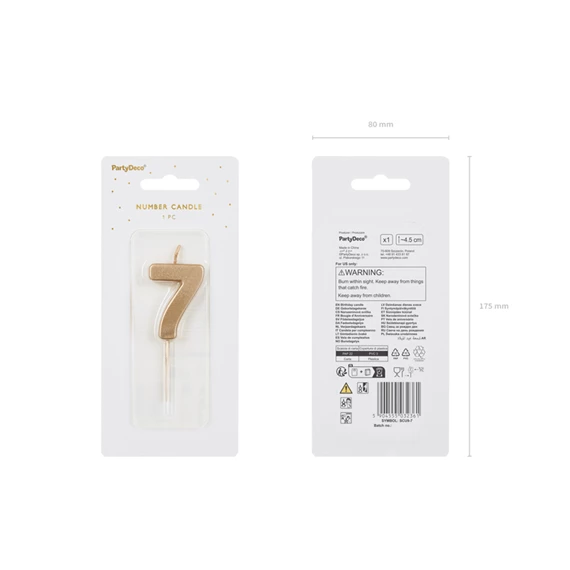 Születésnapi gyertya 7-es szám 4,5 cm arany