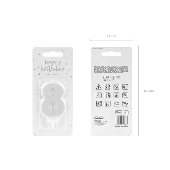 Születésnapi gyertya 8-as szám ezüst 7 cm