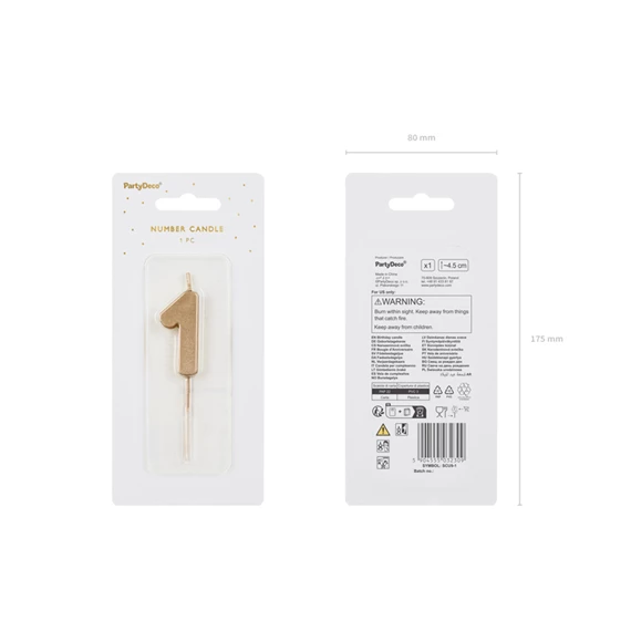 Szülinapi gyertya 1-es szám 4,5 cm arany