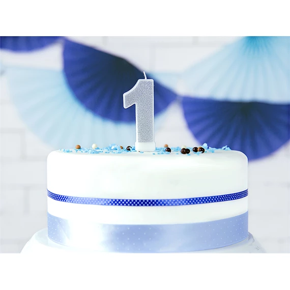 Szülinapi gyertya 1-es szám ezüst 7 cm