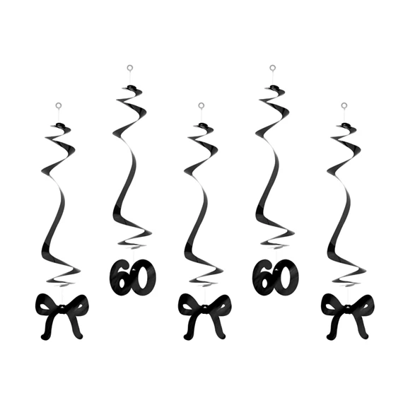 Szülinapi spirálok 60, születésnapra masnival, fekete, 50 cm S/5