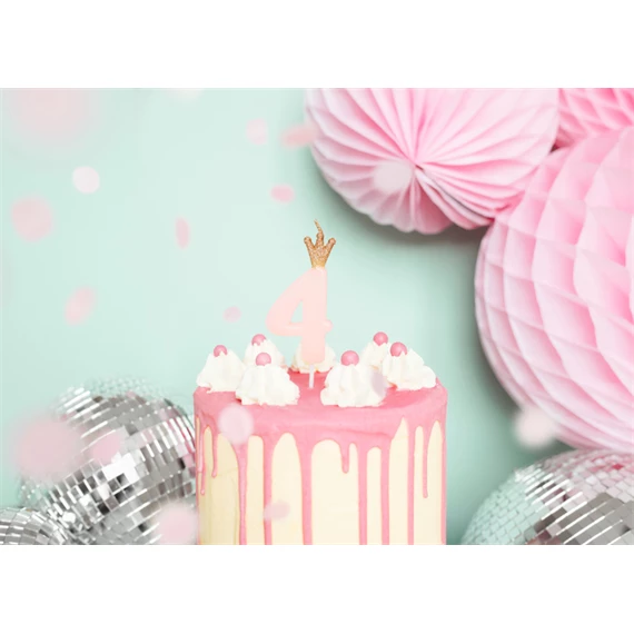 Szülinapi számgyertya koronával 4 paraffin 9,5cm rózsaszín