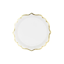 Papírtányér papír 18,5cm fehér,arany S/6