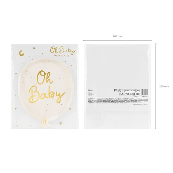 Papírtányér oh baby, mix, 17,5x22 cm S/6