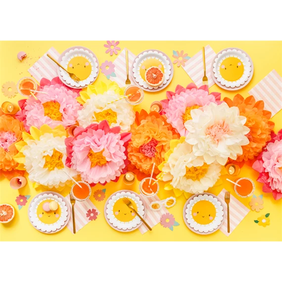 Papírdísz dekoráció virágok, krém, 30-20 cm S/5