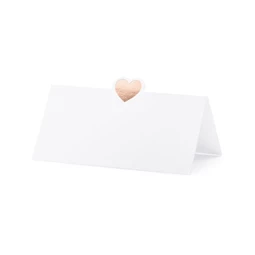 Ültetőkártya szívvel 10x5 cm fehér,rosegold S/10