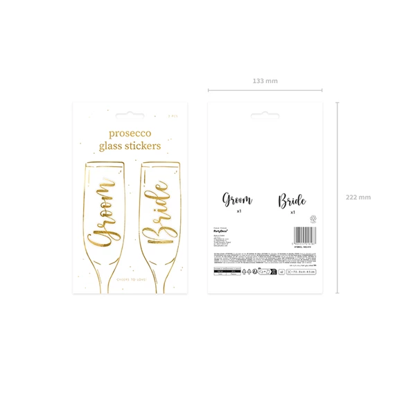 Üveg matrica bride & groom arany 7,5-8x4-4,5 cm S/2