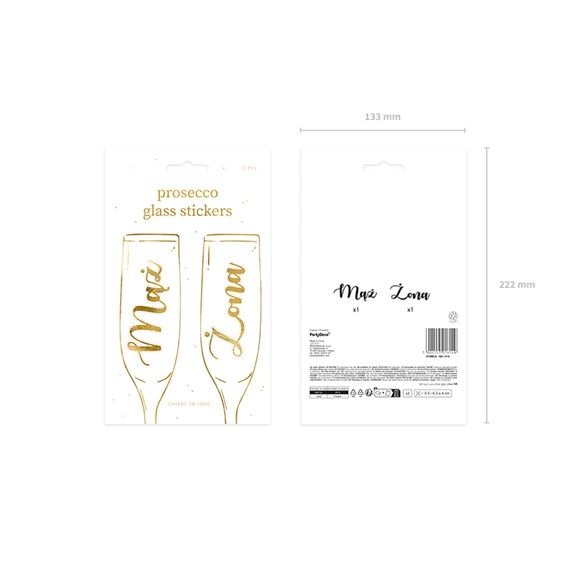 Üveg matrica férj és feleség arany 7,5-8x4-4,5 cm S/2