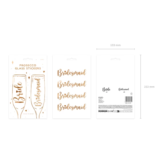 Üveg matrica menyasszony és koszorúslány rózsaarany 7,5-10x3-4,5 cm S/6