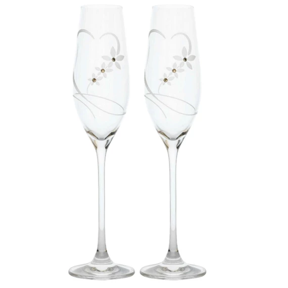 Pezsgős pohár virág mintával, Swarovski kristállyal 210 ml 26,3x6,6 cm S/2