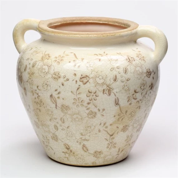 Váza füllel virág mintával 21x19x17 cm